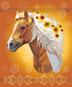 Horse portrait with flowers 33 - vector image