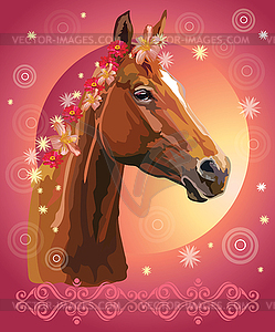 Horse portrait with flowers 35 - vector clip art
