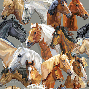 Seamless pattern of horses heads - vector image