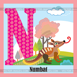 Animal alphabet N - vector clipart