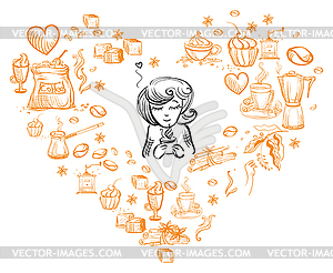 Girl loves coffee - vector image