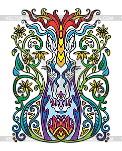 Colored doodle unicorn - vector clipart