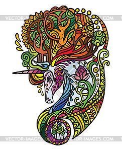 Doodle forest unicorn - vector clipart