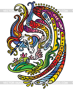 Doodle rainbow unicorn - vector clip art