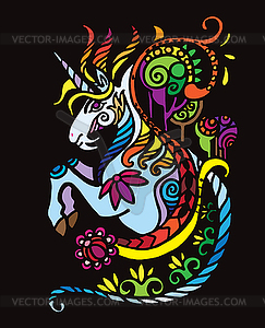 Black doodle unicorn - vector image