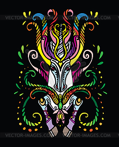 Magic doodle unicorn black - vector image