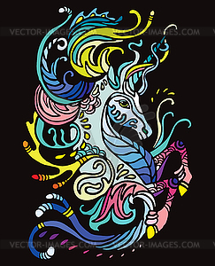 Water unicorn on black - vector image