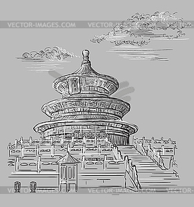 Серый Китай рука рисунок ориентир - векторизованное изображение