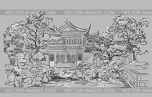 Gray China hand drawing landmark  - vector clipart