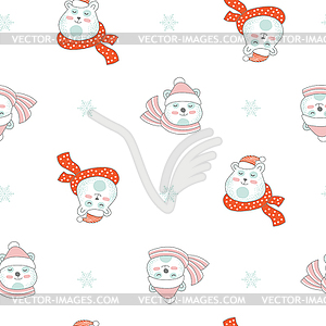 Seamless pattern Merry Christmas two cute bears - vector image