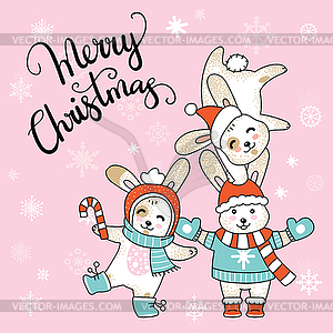 Christmas card congratulations with cute - vector image