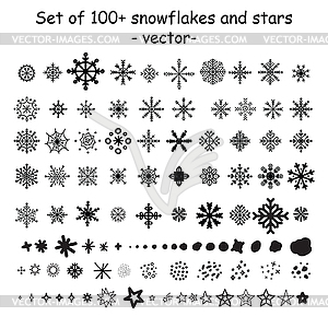 Set of Christmas snowflakes and stars - vector image