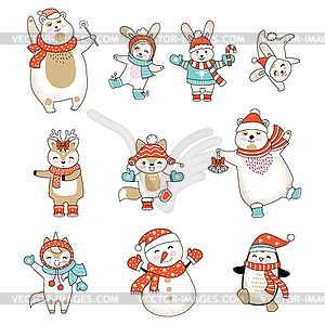 Set of animals characters in clothes - vector image