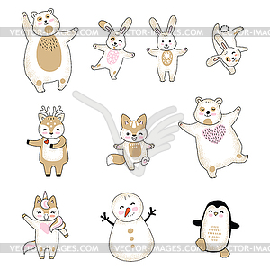 Набор милых животных мультипликационных персонажей - изображение в векторе / векторный клипарт