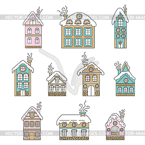 Set of colorful cute Christmas houses - vector clip art