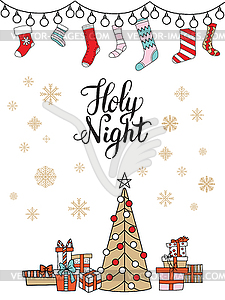 Merry Christmas congratulation card present socks - vector clipart