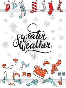 Merry Christmas congratulation card with socks - vector clipart