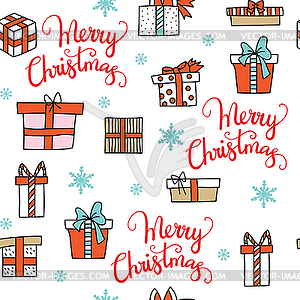 Seamless pattern Christmas congratulation and gifts - vector image