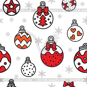 Seamless pattern Christmas balls and snowflackes - vector clipart