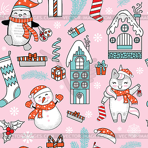 Seamless pattern Merry Christmas elements and - vector image