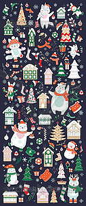 Vertical banner Christmas characters and elements - vector image