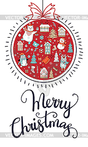 Greeting card, Christmas card red with christmas - vector image