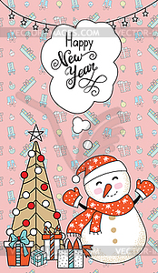 Greeting card, Christmas card with snowman, - vector clip art