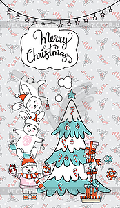 Greeting card, Christmas card with rabbits, - vector clipart