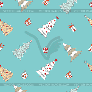 Christmas trees and Christmas balls seamless pattern - vector clip art