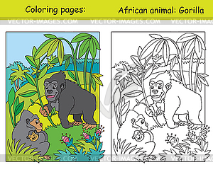 Coloring and color gorilla - stock vector clipart