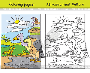 Coloring and color vulture - vector image
