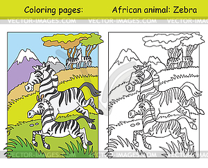 Coloring and color zebra - royalty-free vector image