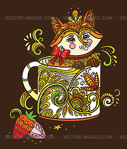 Colorful kawaii cute fox in cup - vector EPS clipart