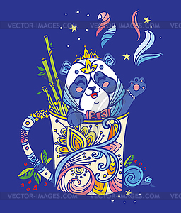 Colorful kawaii cute panda in cup - vector clipart