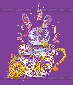 Colorful kawaii cute rabbit in cup - stock vector clipart