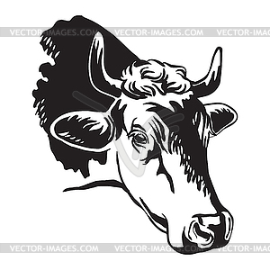 Black contour portrait of cow abstract - vector clipart