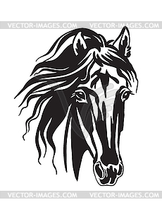 Абстрактный портрет головы лошади черный контур - клипарт в векторном формате
