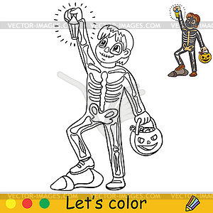 Halloween coloring with colored example cute - vector clip art
