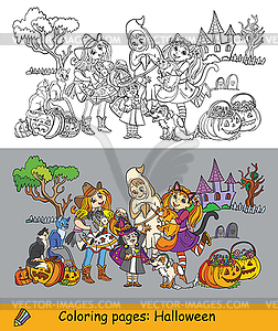 Coloring halloween ghost, cowgirl, witch - vector clip art
