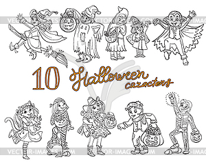 Cartoon halloween coloring characters set - vector image