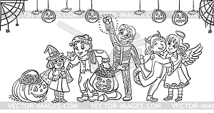 Мультяшный Хэллоуин детей в костюмах - клипарт в векторном формате