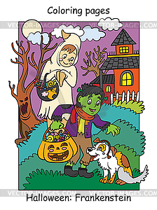 Colorful Halloween cute little frankenstein and - vector image