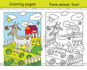 Coloring and color Goat - vector image
