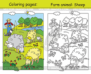 Coloring and color Sheep - vector EPS clipart