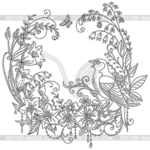 Coloring flowers and birds  - vector EPS clipart