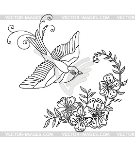 hummingbird and flower line drawing