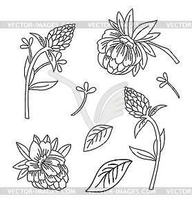 Line art set of decorative flowers - vector clipart