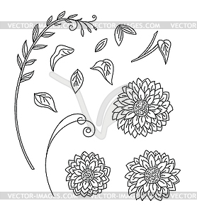Line art set of sunflower flowers - vector image