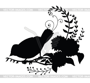 Silhouette little bird and flower composition - vector clipart