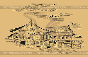 Beige China hand drawing landmark  - vector clipart